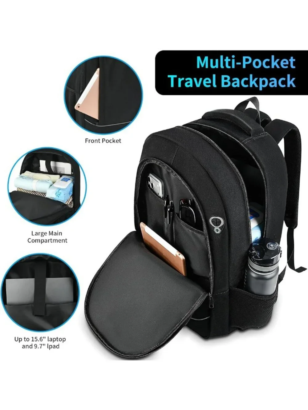 Durable Anti-Theft Travel Backpack with USB Port, Water-Resistant Laptop Bag